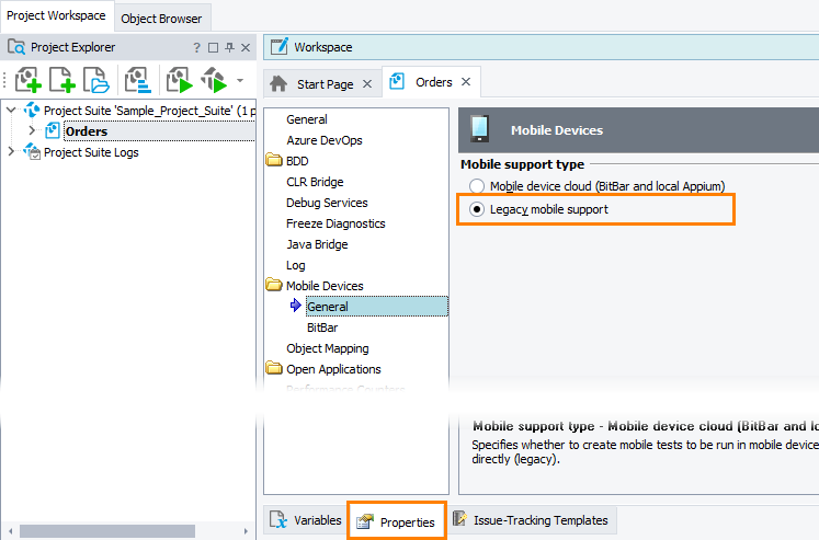Enabling legacy mobile support in TestComplete