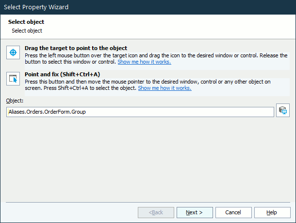 Select Property wizard - Select Object page