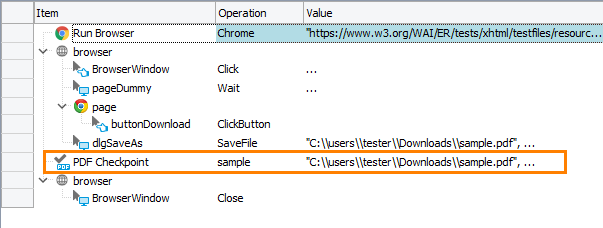 PDF Checkpoint in a keyword test