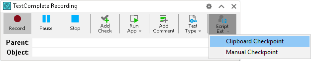 Creating clipboard chekpoints when recording a test
