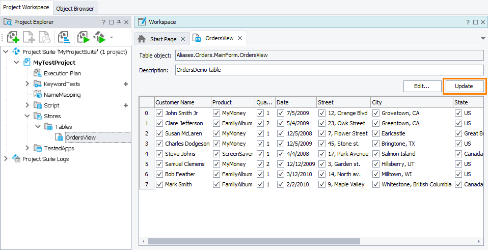 Table Element editor