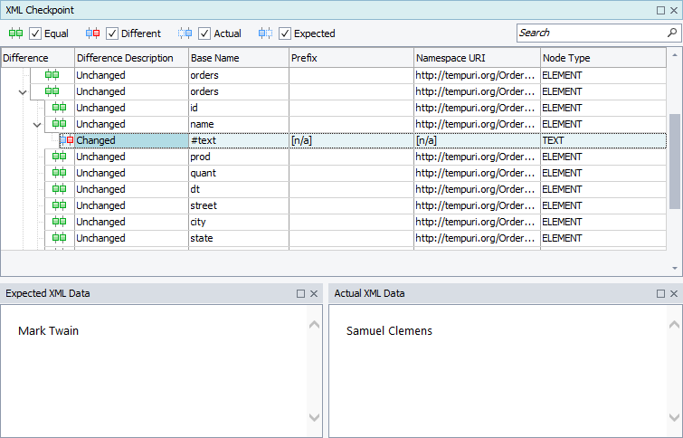 XML checkpoint results