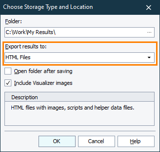 Select HTML Files to export TestComplete test results to HTML