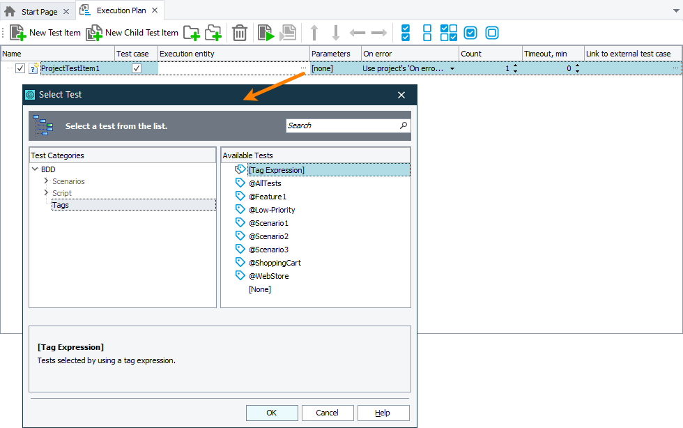 Selecting tags to run