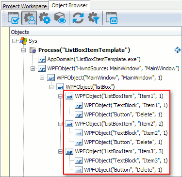Buttons in the list box object hierarchy in the Object Browser Buttons in the list box object hierarchy in the Object Browser