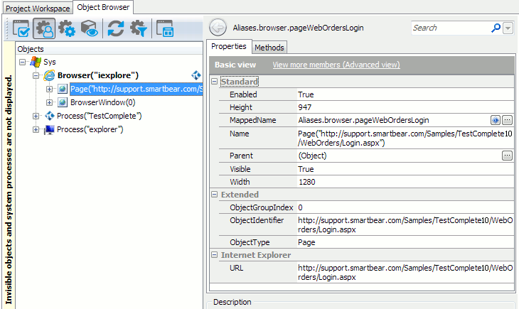 Browser, BrowserWindow and Page test objects in the Object Browser Browser, BrowserWindow and Page test objects in the Object Browser