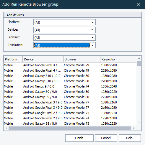 Add Remote Browser Group dialog Add Remote Browser Group dialog