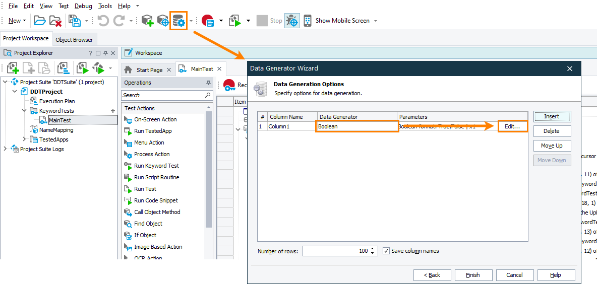 Opening the data generator Opening the data generator