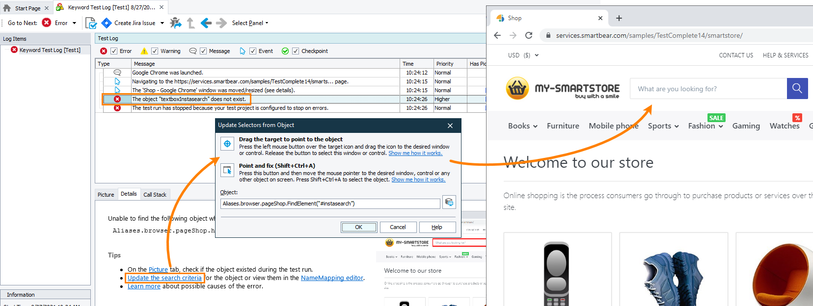 Updating selectors from the test log Updating selectors from the test log