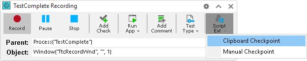 Script Extensions on the Recording Toolbar Script Extensions on the Recording Toolbar
