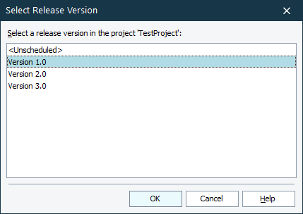 Select Version dialog