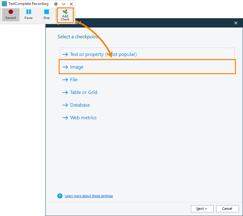 Region Checkpoint: Selecting checkpoint type