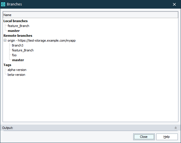 Branches dialog (Git) Branches dialog (Git)