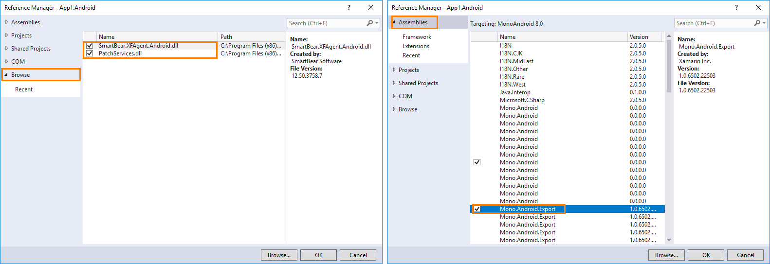 References to an Android Xamarin.Forms application References to the Xamarin.Forms Android Application
