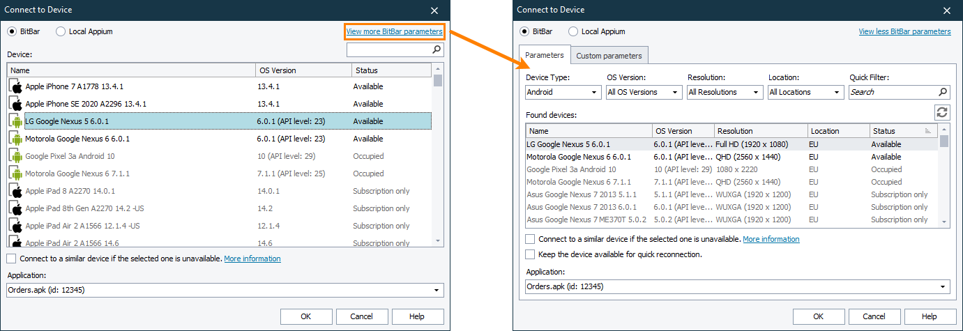 Simplified view of the Connect to BitBar Device dialog Simplified view of the Connect to BitBar Device dialog