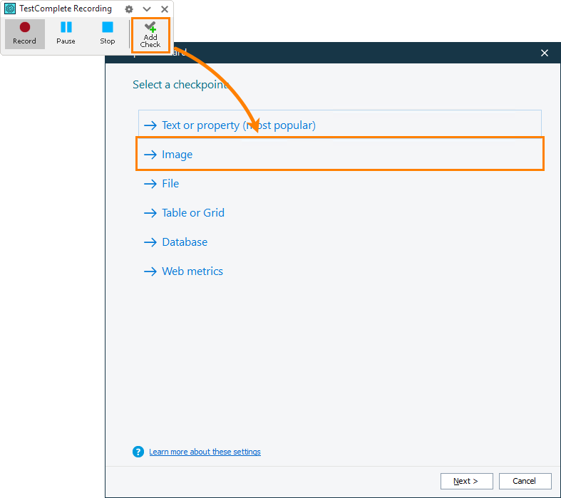 Region Checkpoint: Selecting checkpoint type