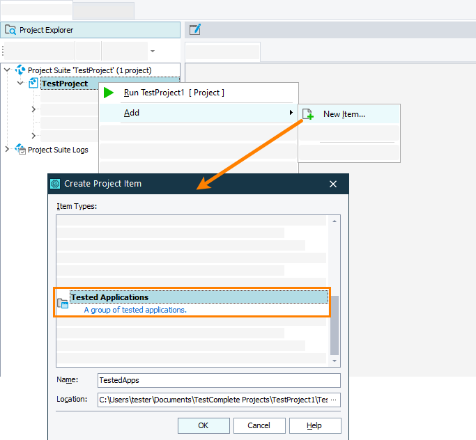 Adding the TestedApps collection to a project Adding the TestedApps collection to a prooject