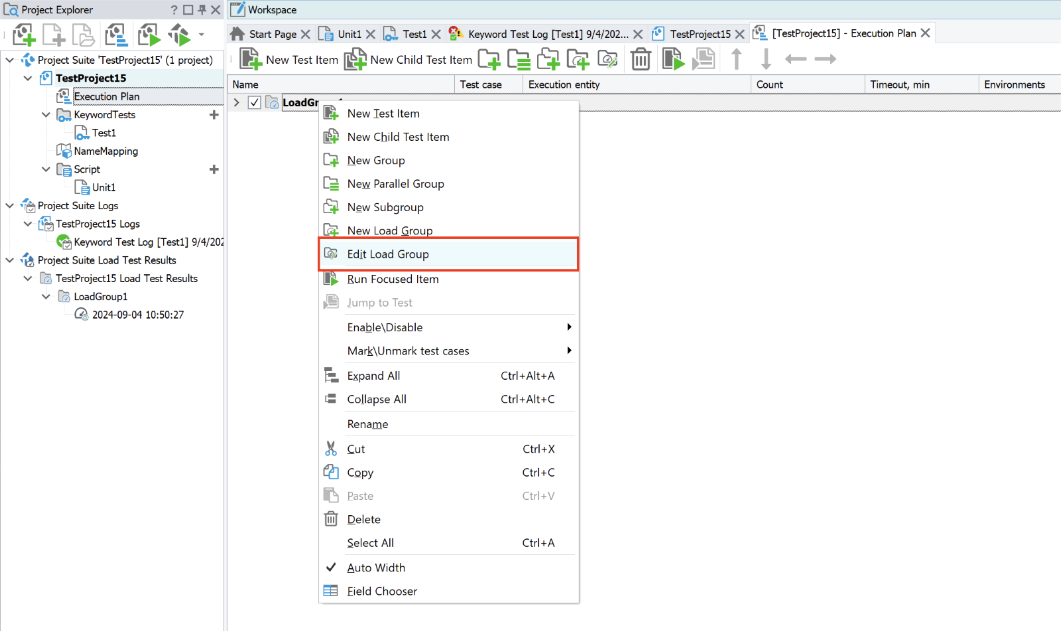 Adding Load Group Context menu for adding a load group