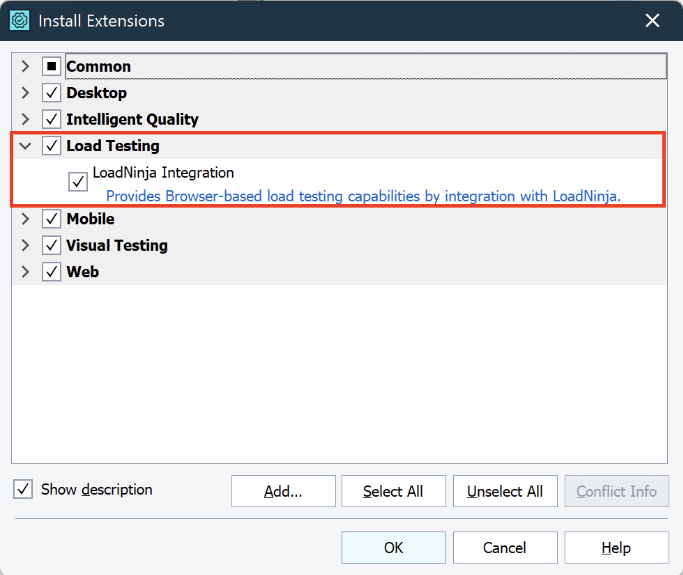 Load Testing Extension Load Testing - Extensions Window