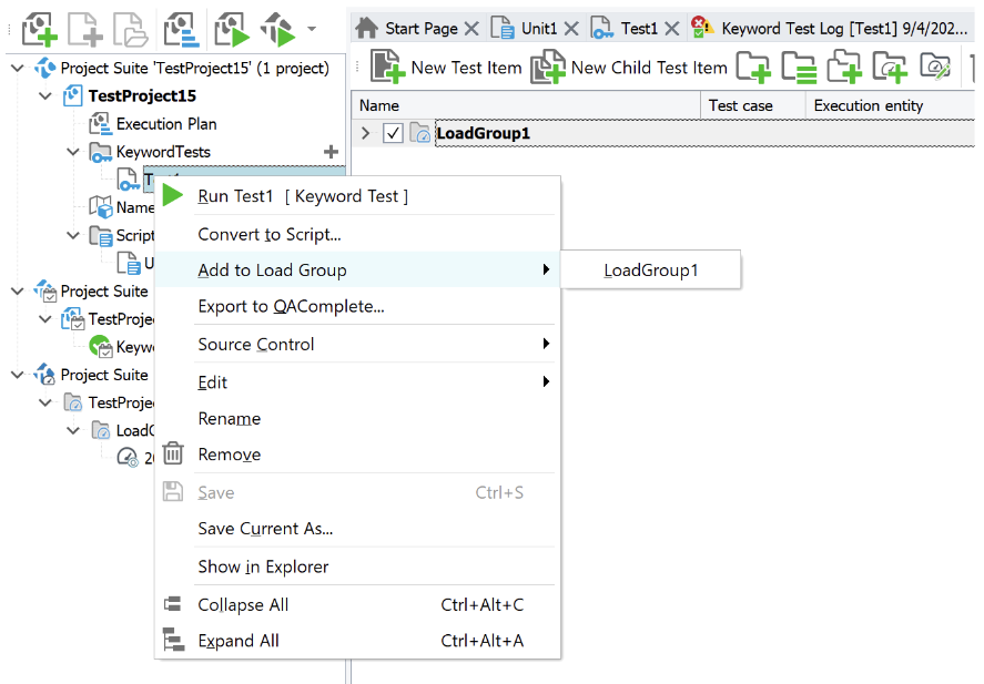 Adding Load Group Context menu for adding a load group