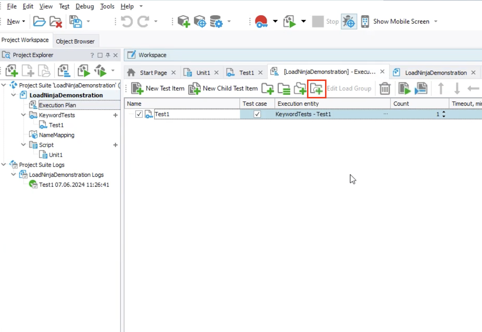 Creating a load group Add a load group to your tests