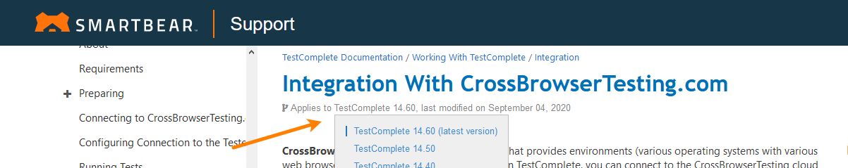 Viewing documentation for various TestComplete versions Viewing documentation for various TestComplete versions
