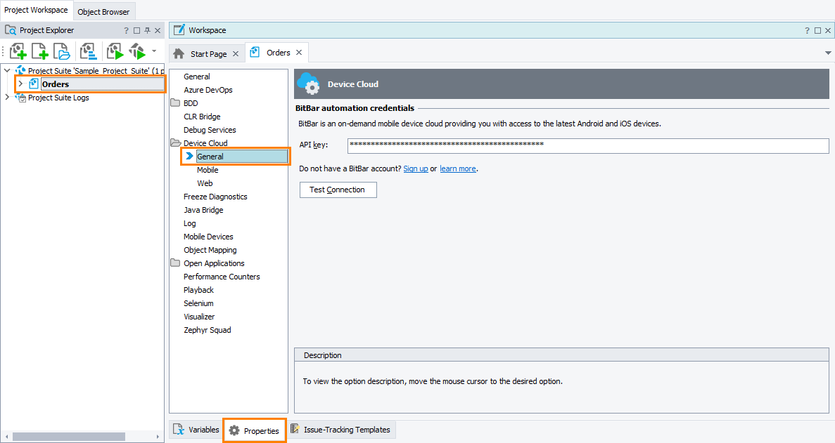 TestComplete Project Properties - Device Cloud TestComplete Project Properties - Device Cloud