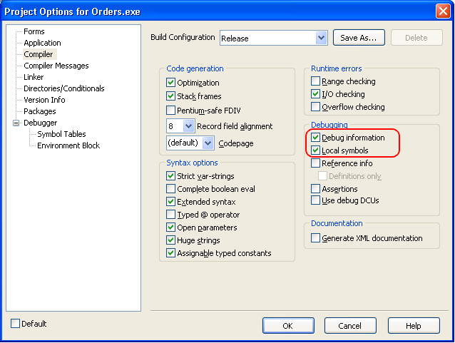 Project Options: Compiler Settings Project Options: Compiler