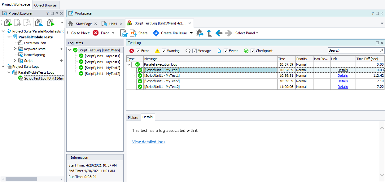 Results of mobile tests run in parallel Results of mobile tests run in parallel
