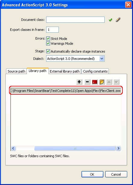 The Library Path Page in the Advanced ActionScript Settings Dialog The Library Path Page in the Advanced ActionScript Settings Dialog