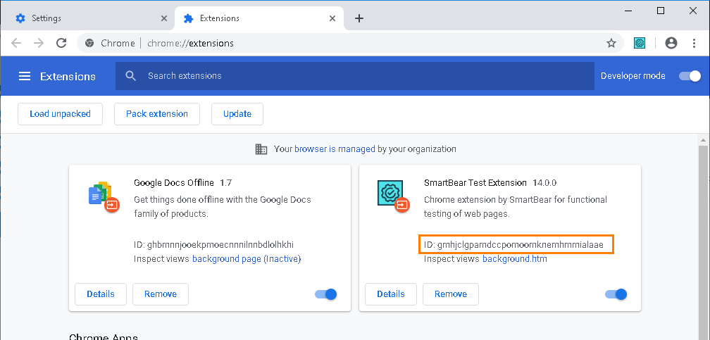 Checking the extension ID in Chrome Checking the extension ID in Chrome