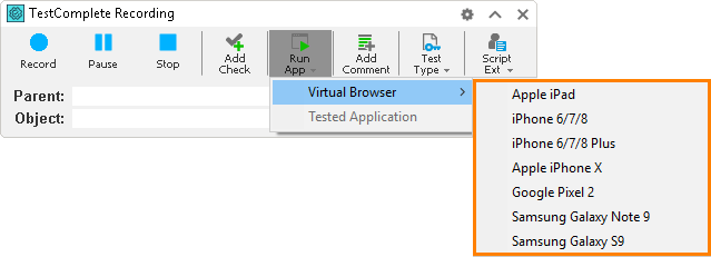 Launching mobile browser emulator during test recording