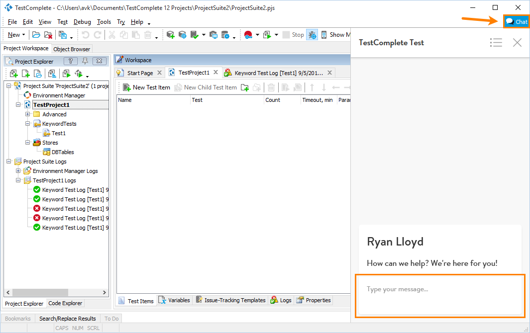 TestComplete Chat TestComplete Chat