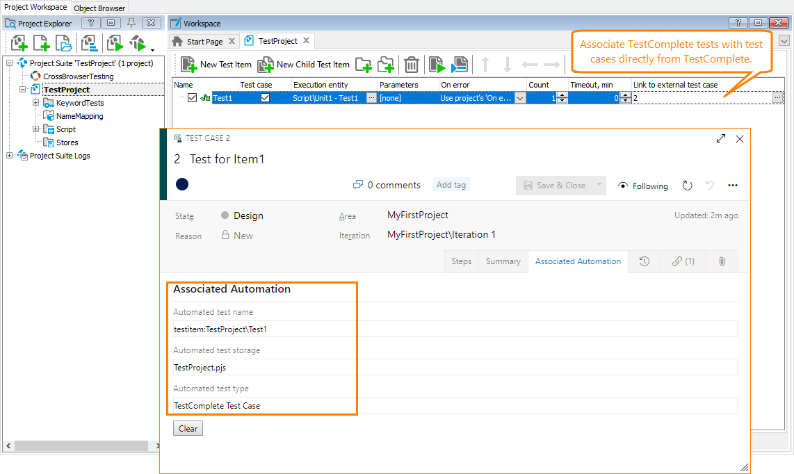 Assigning TestComplete tests to test cases What's New in TestComplete 14.20: Assigning TestComplete tests to test cases