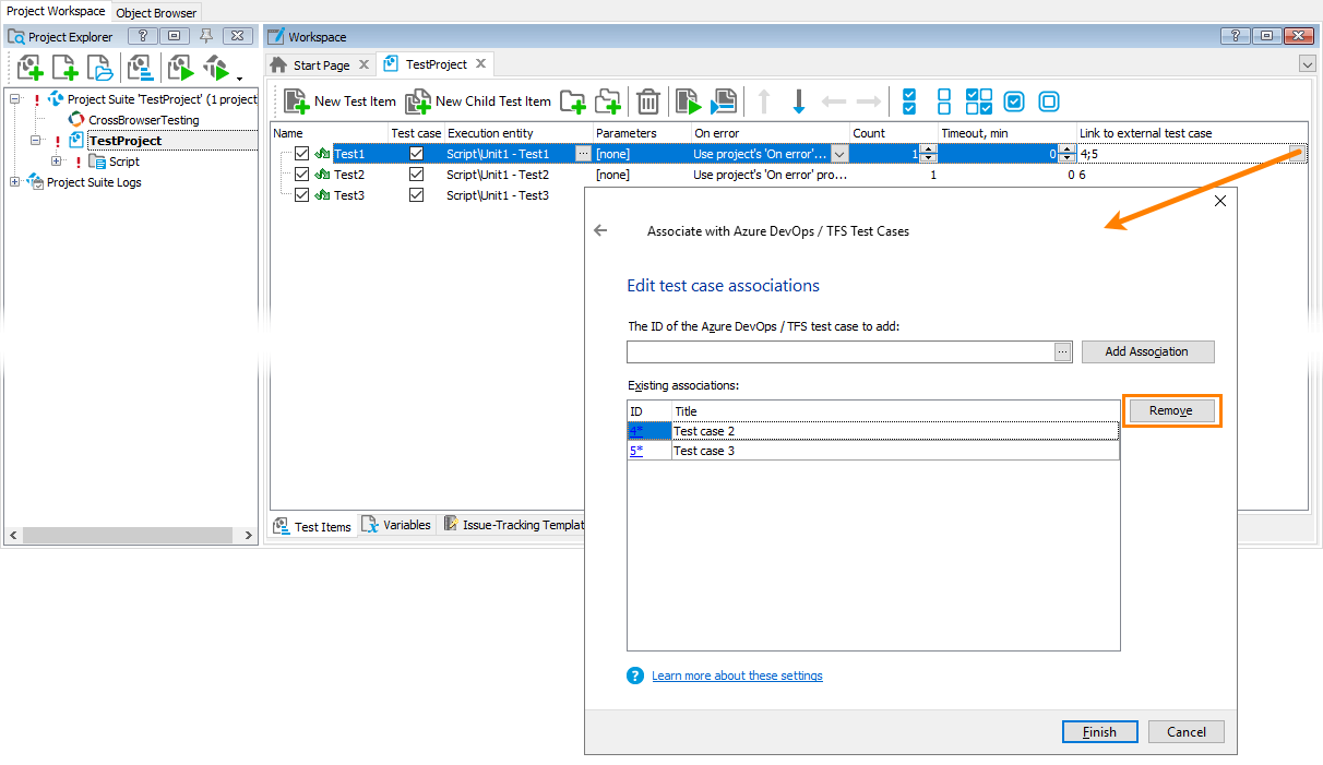 Unbinding TestComplete test items from Azure DevOps test cases What's New in TestComplete 14.30: Unbinding TestComplete test items from Azure DevOps test cases