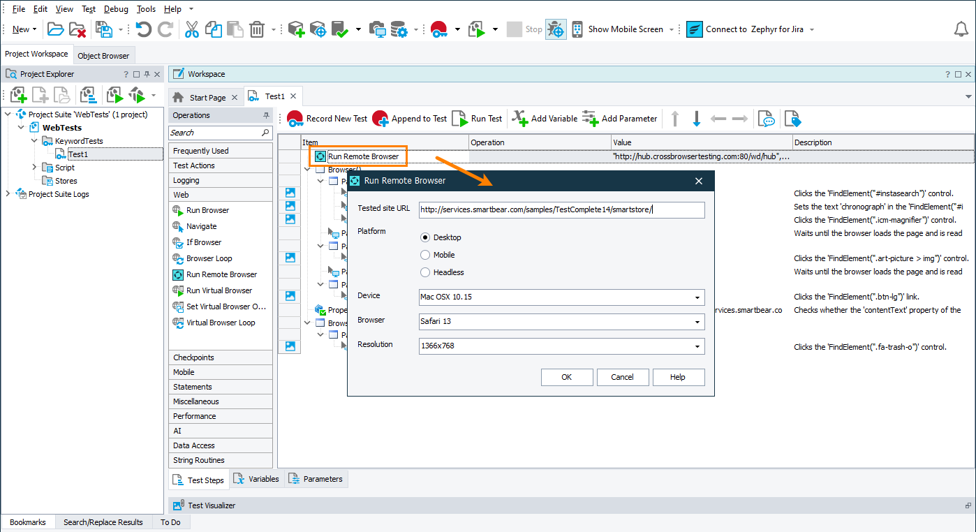 Run Remote Browser operation What's New in TestComplete 14.40: Run Remote Browser operation