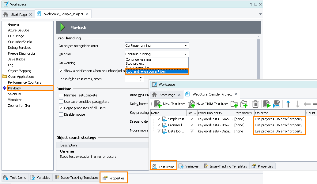 Re-running all test items of a project Re-running all test items of a project