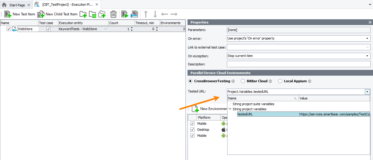 Using variables to specify the tested website URL Using variables to specify the tested website URL