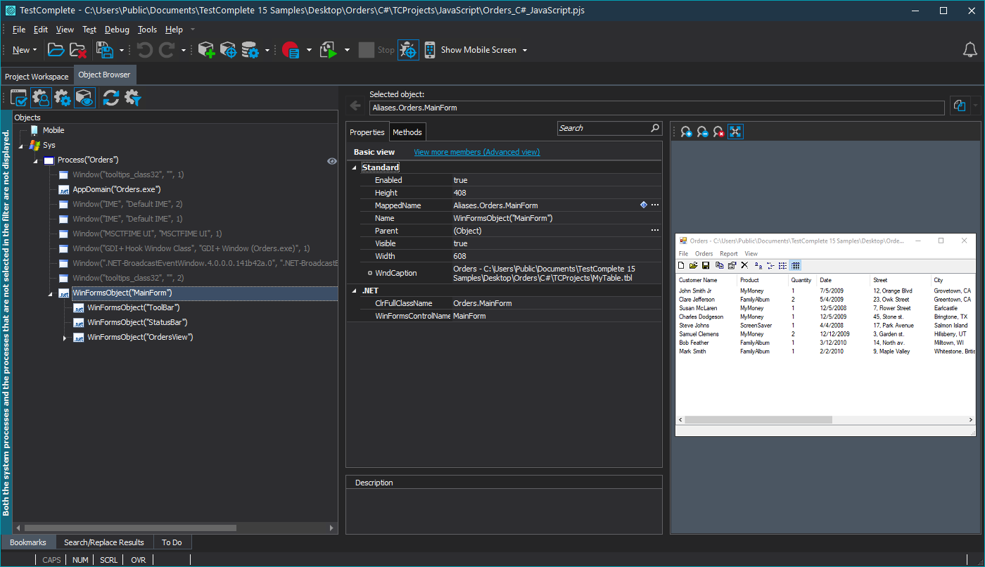 Object Browser of TestComplete Object Browser of TestComplete