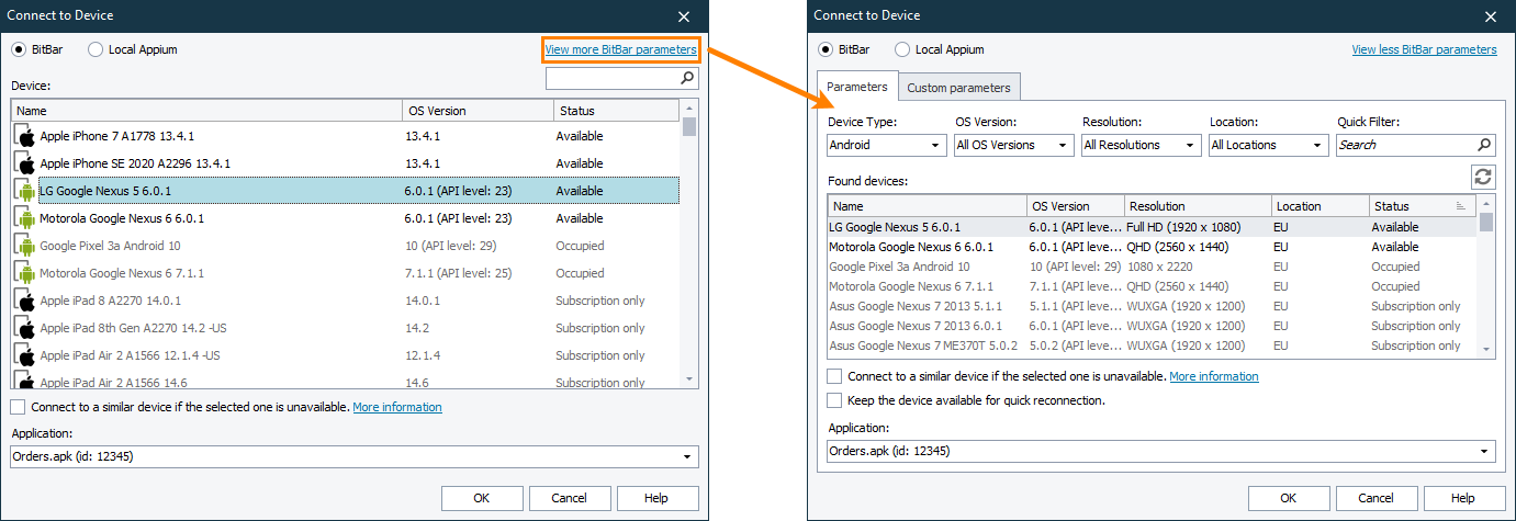 Simplified view of the Connect to BitBar Device dialog Simplified view of the Connect to BitBar Device dialog