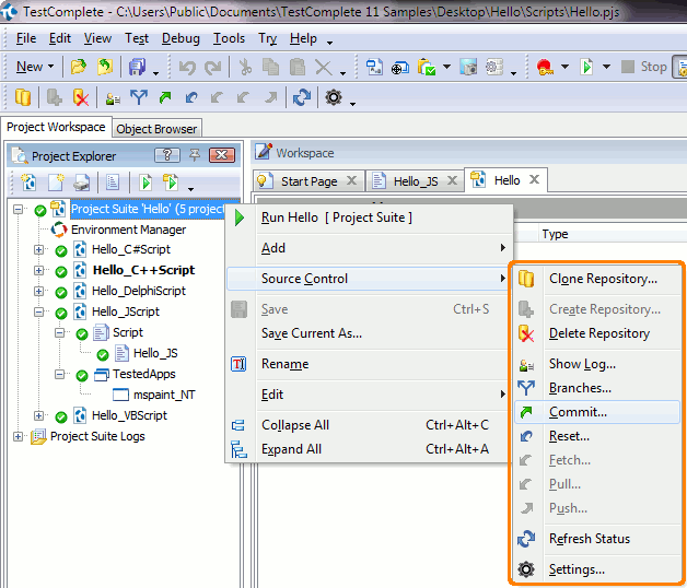 Git commands in TestComplete Git commands in TestComplete