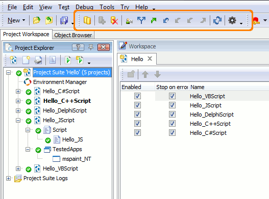 Git commands in TestComplete Source Control toolbar Git commands in the TestComplete Source Control toolbar