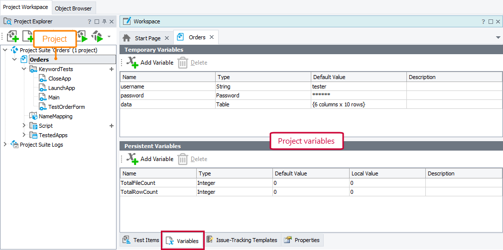 Project variables Project variables