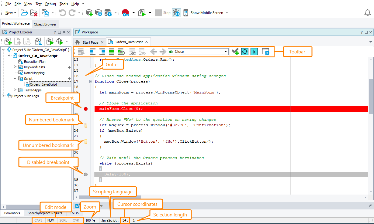 The Code Editor panel The Code Editor panel