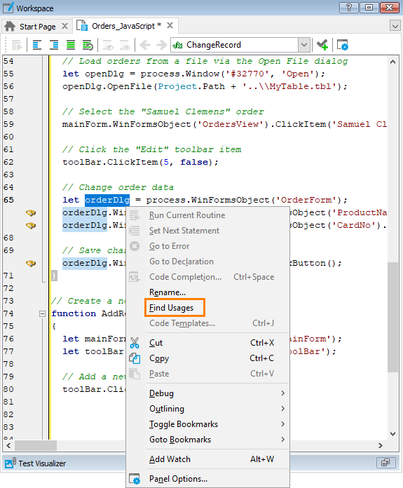 The Find Usages option The Find usages option