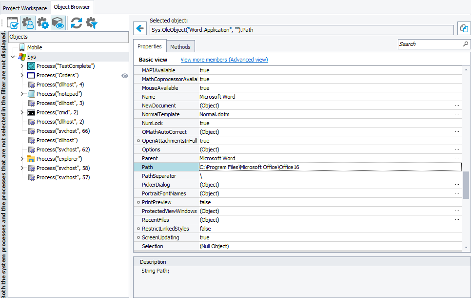 Properties of Microsoft Word's COM object Properties of Microsoft Word's COM object