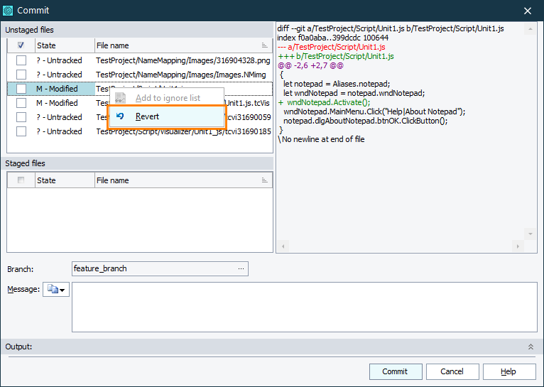 Reverting files via built-in Commit dialog Reverting files via built-in Commit dialog