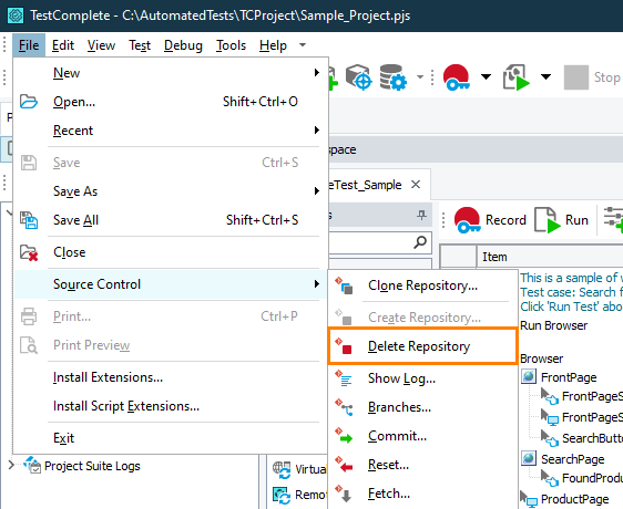 Unbinding a TestComplete project from a Git repository Unbinding a TestComplete project from a Git repository