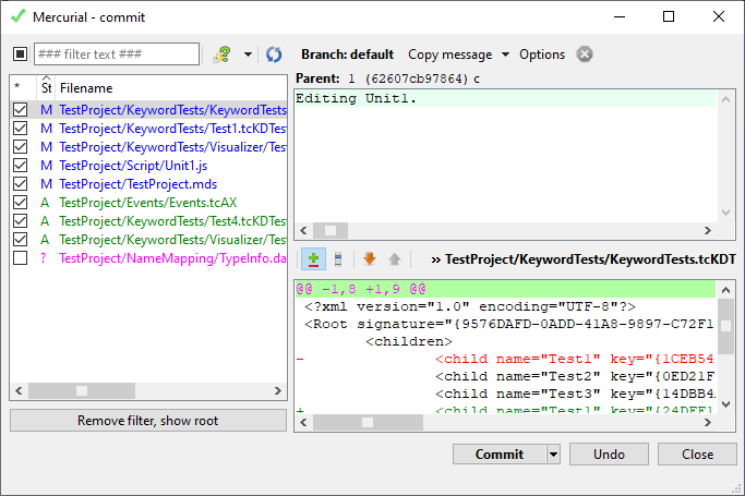 Committing Changes via TortoiseHg Commit Dialog Committing Changes via TortoiseHg Commit Dialog