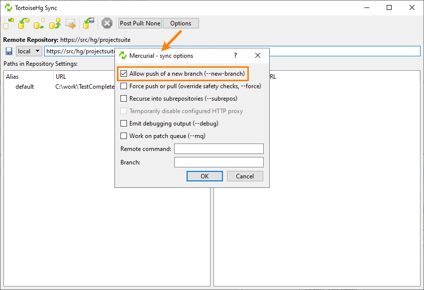 Pushing Local Branches via TestComplete Synchronize Dialog Pushing Local Branches via TestComplete Synchronize Dialog